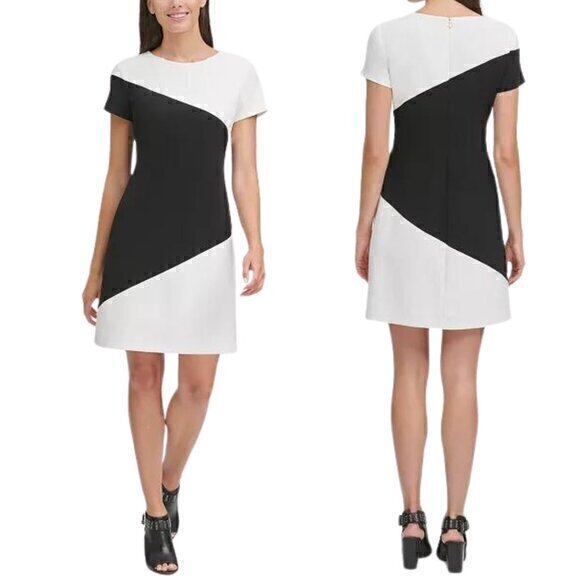 Tommy Hilfiger Dresses & Skirts - 👗TOMMY HILFIGER Colorblocked Scuba Black and White Shift Dress- Size 12
